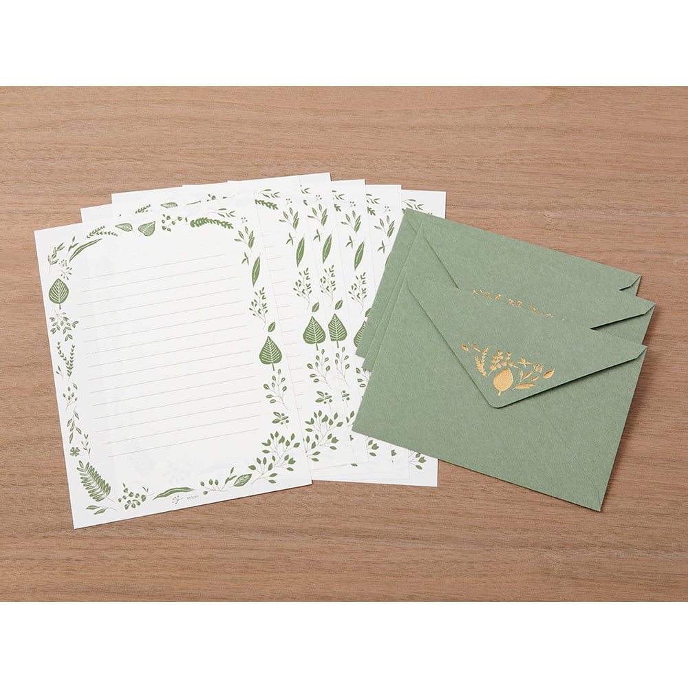 Midori Briefpapier Briefpapier Foil Stamped Envelopes - Blätter grün