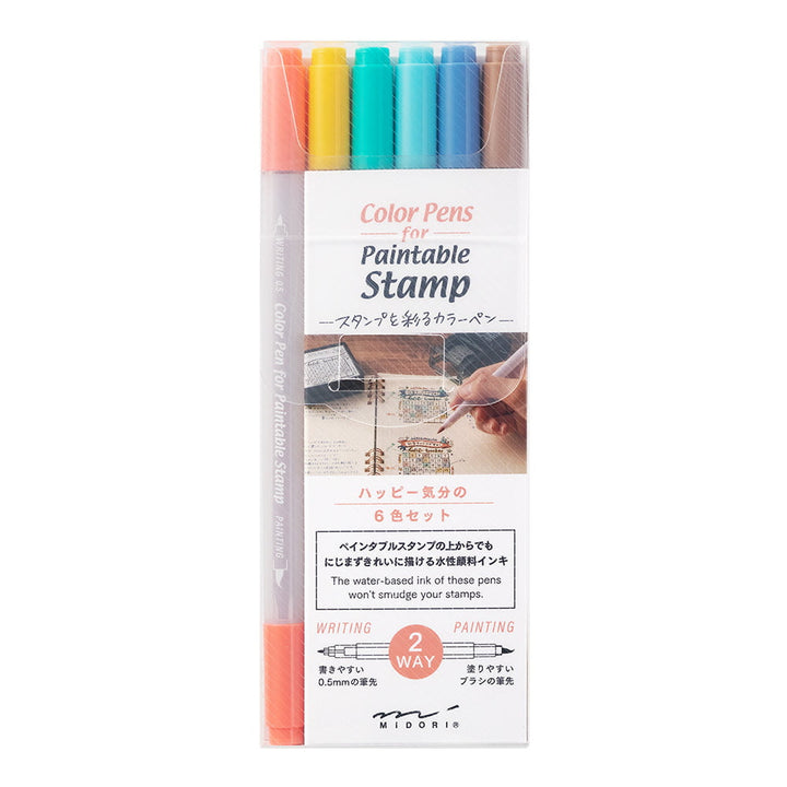 Midori Filzstifte Filzstift-  Set für paintable Stamps -  6 colors "Happy"