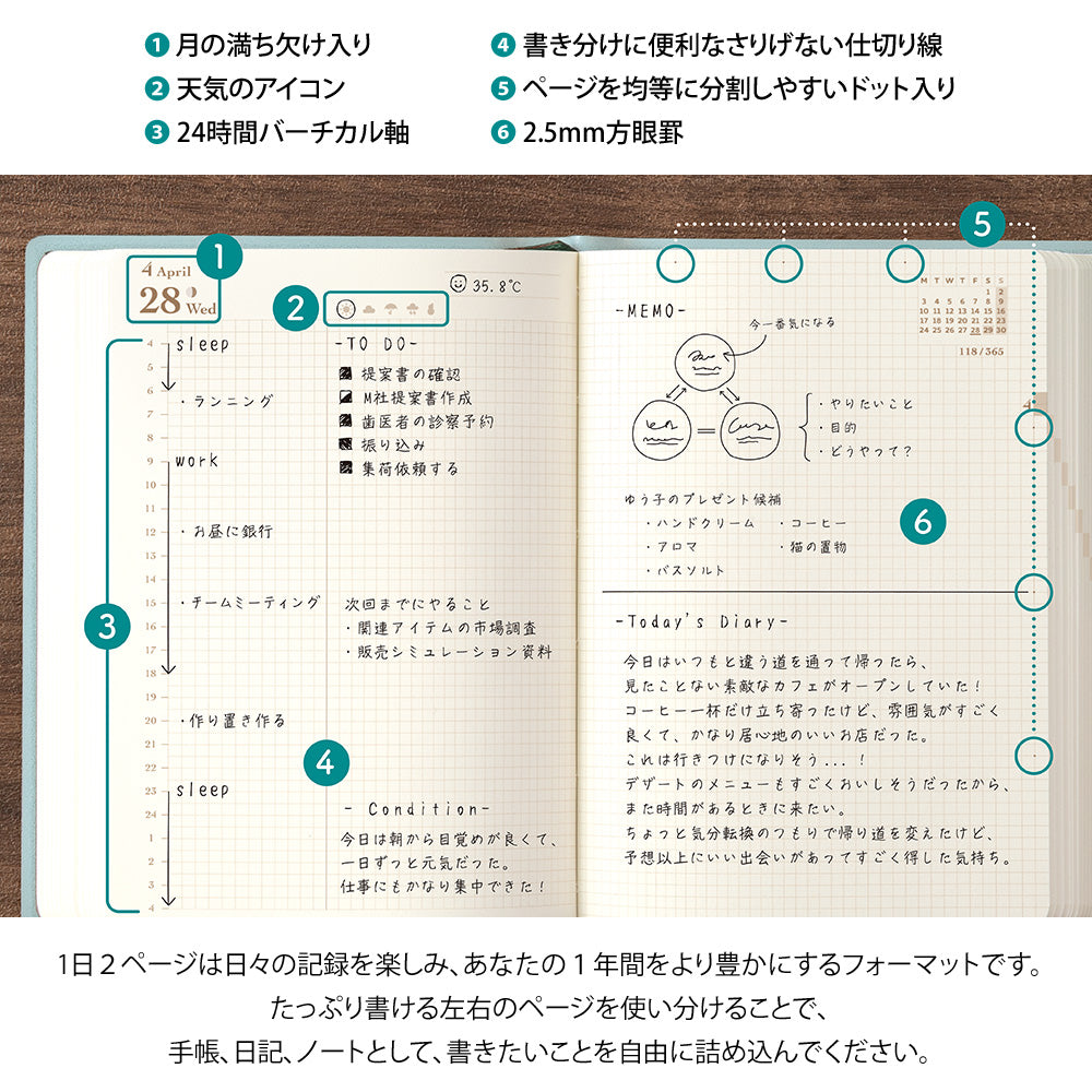 Midori Monatskalender 2027 Diary hibino A6 Blue Green | Kalender bei Nauli and Stories