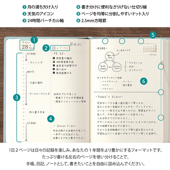 Midori Monatskalender 2027 Diary hibino A6 Blue Green | Kalender bei Nauli and Stories