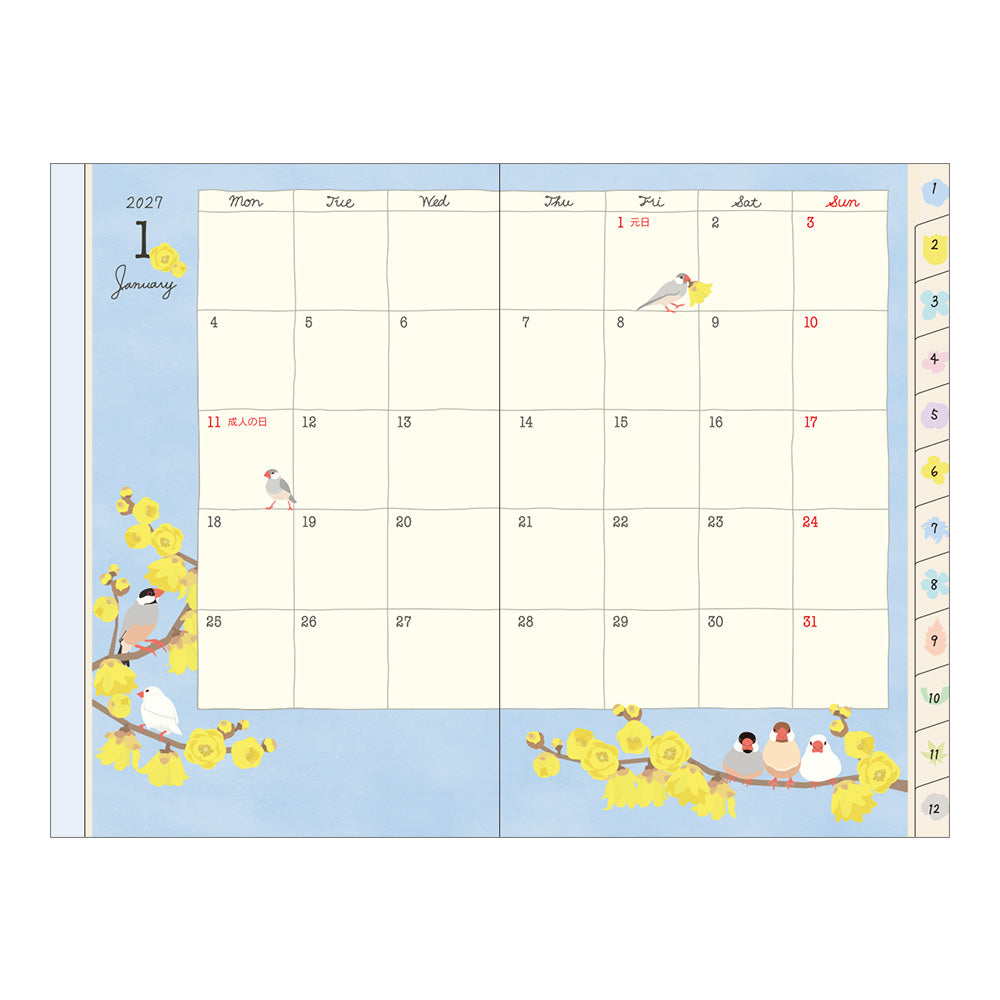 Midori Monatskalender 2027 Pocket Diary Mini Bird | Monatskalender bei Nauli and Stories