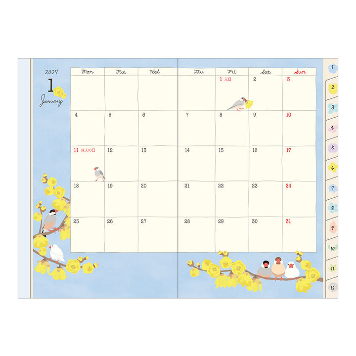 Midori Monatskalender 2027 Pocket Diary Mini Bird | Monatskalender bei Nauli and Stories