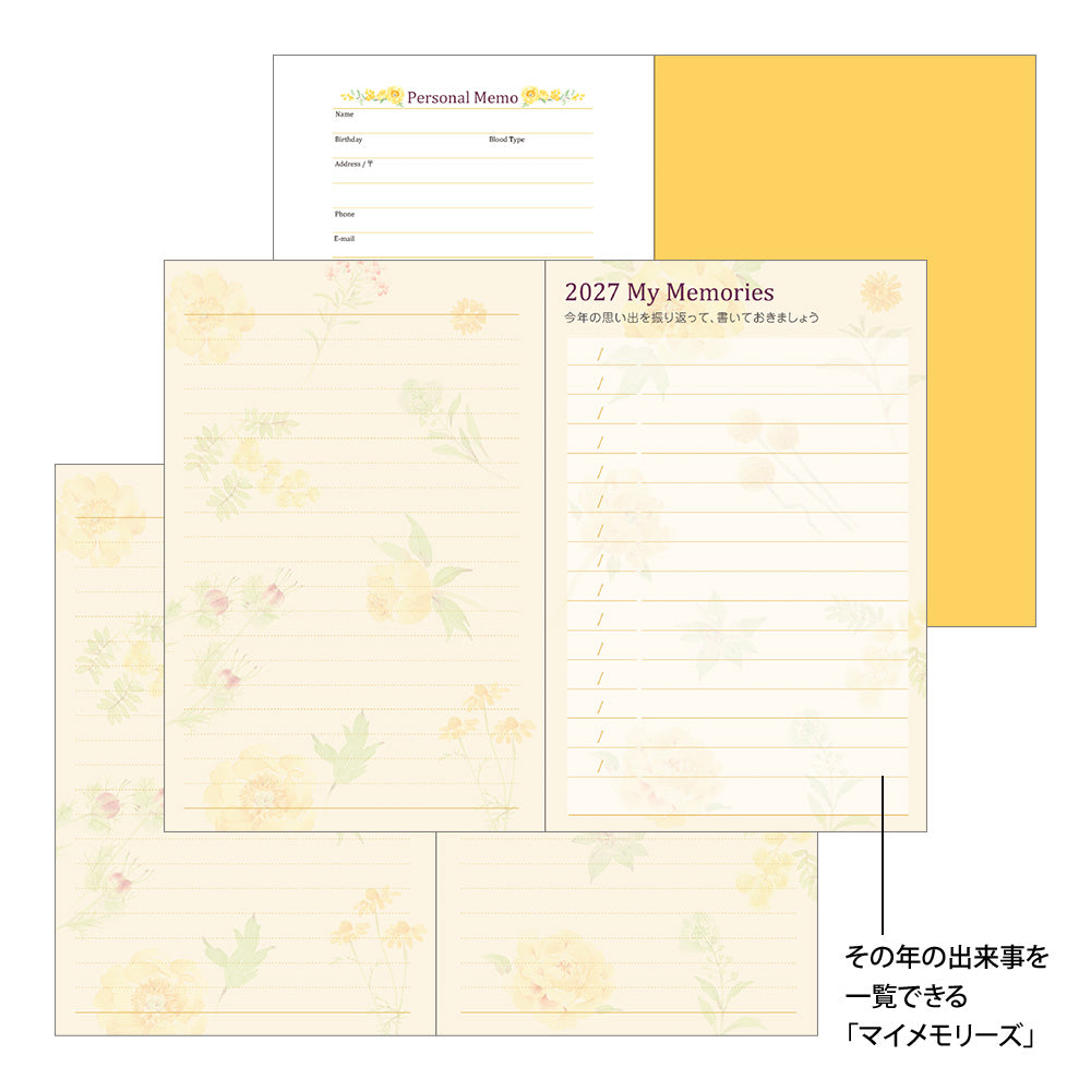 Midori Monatskalender 2027 Pocket Diary Mini Country Time Flower | Monatskalender bei Nauli and Stories