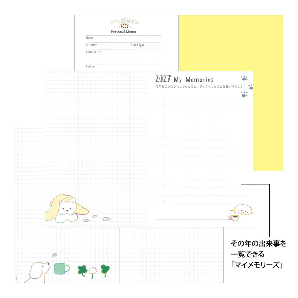 Midori Monatskalender 2027 Pocket Diary Mini Dog | Monatskalender Hunde bei Nauli and Stories