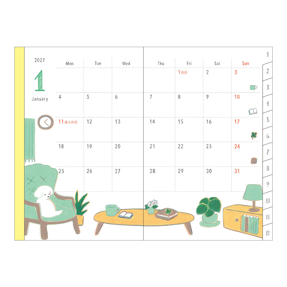 Midori Monatskalender 2027 Pocket Diary Mini Dog | Monatskalender Hunde bei Nauli and Stories