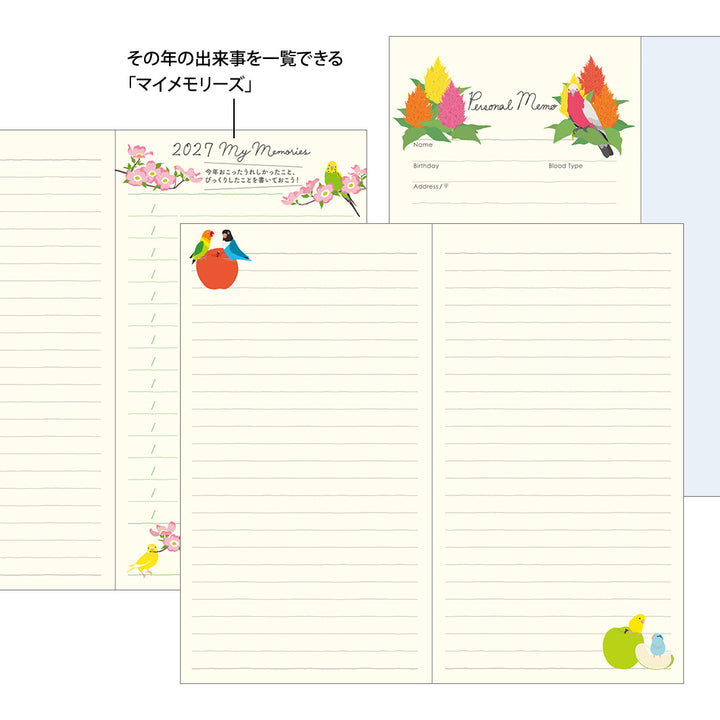 Midori Monatskalender 2027 Pocket Diary Slim Bird | Kalender bei Nauli and Stories