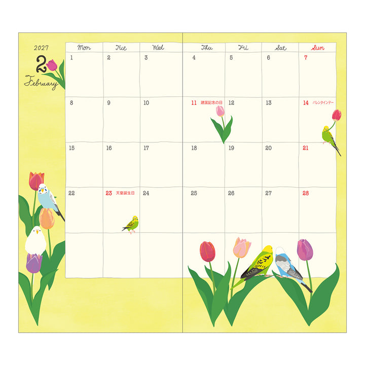 Midori Monatskalender 2027 Pocket Diary Slim Bird | Kalender bei Nauli and Stories