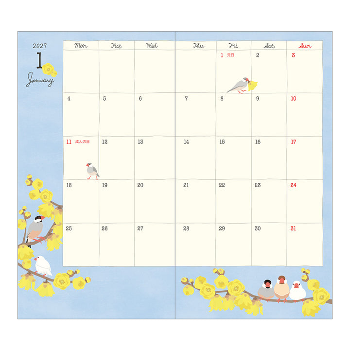 Midori Monatskalender 2027 Pocket Diary Slim Bird | Kalender bei Nauli and Stories