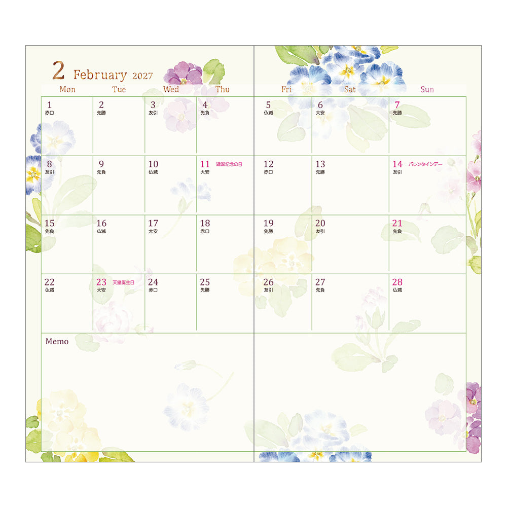 Midori Monatskalender 2027 Pocket Diary Slim Country Time Flower | Kalender bei Nauli and Stories