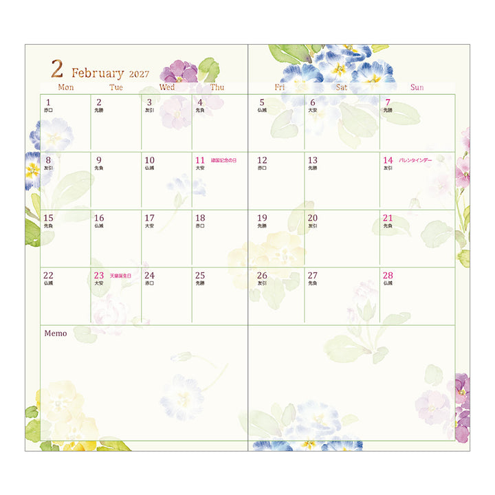 Midori Monatskalender 2027 Pocket Diary Slim Country Time Flower | Kalender bei Nauli and Stories
