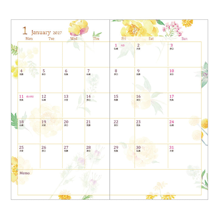 Midori Monatskalender 2027 Pocket Diary Slim Country Time Flower | Kalender bei Nauli and Stories