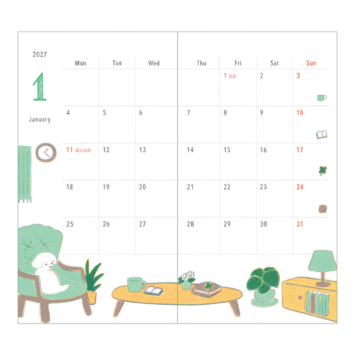 Midori Monatskalender 2027 Pocket Diary Slim Dog | Kalender bei Nauli and Stories