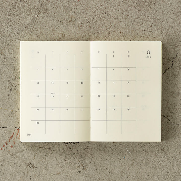 Midori Monatskalender MD Notebook Diary A6 2026 lined bei Nauli and Stories