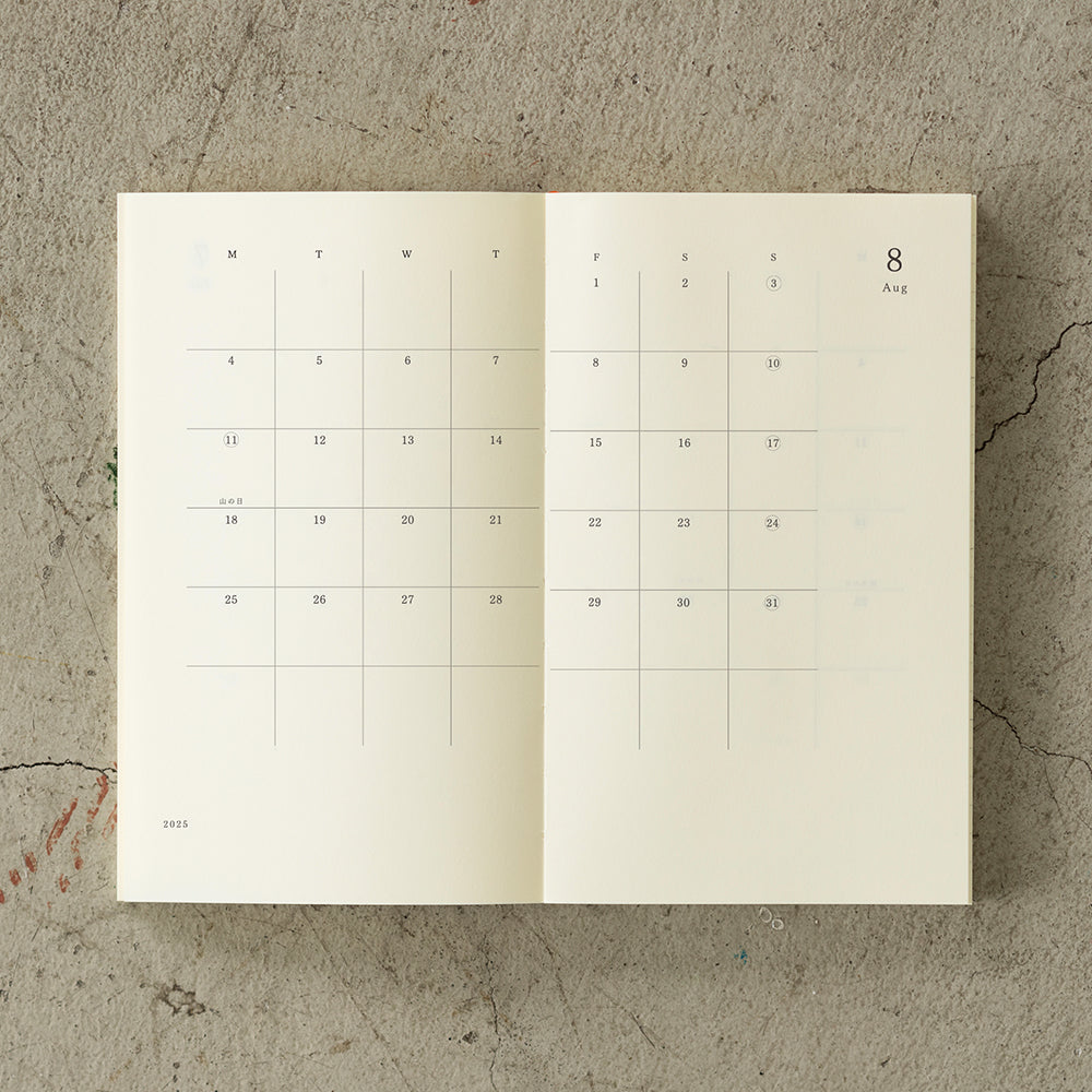 Midori Monatskalender MD Notebook Diary B6 Slim 2025