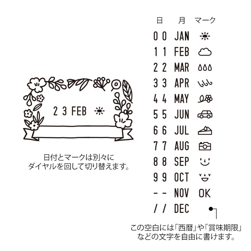 Midori Pre-Inked Stempel Drehstempel Datum - Blumen | Paintable Rotating Date Stamp Dial Flowers bei Nauli and Stories