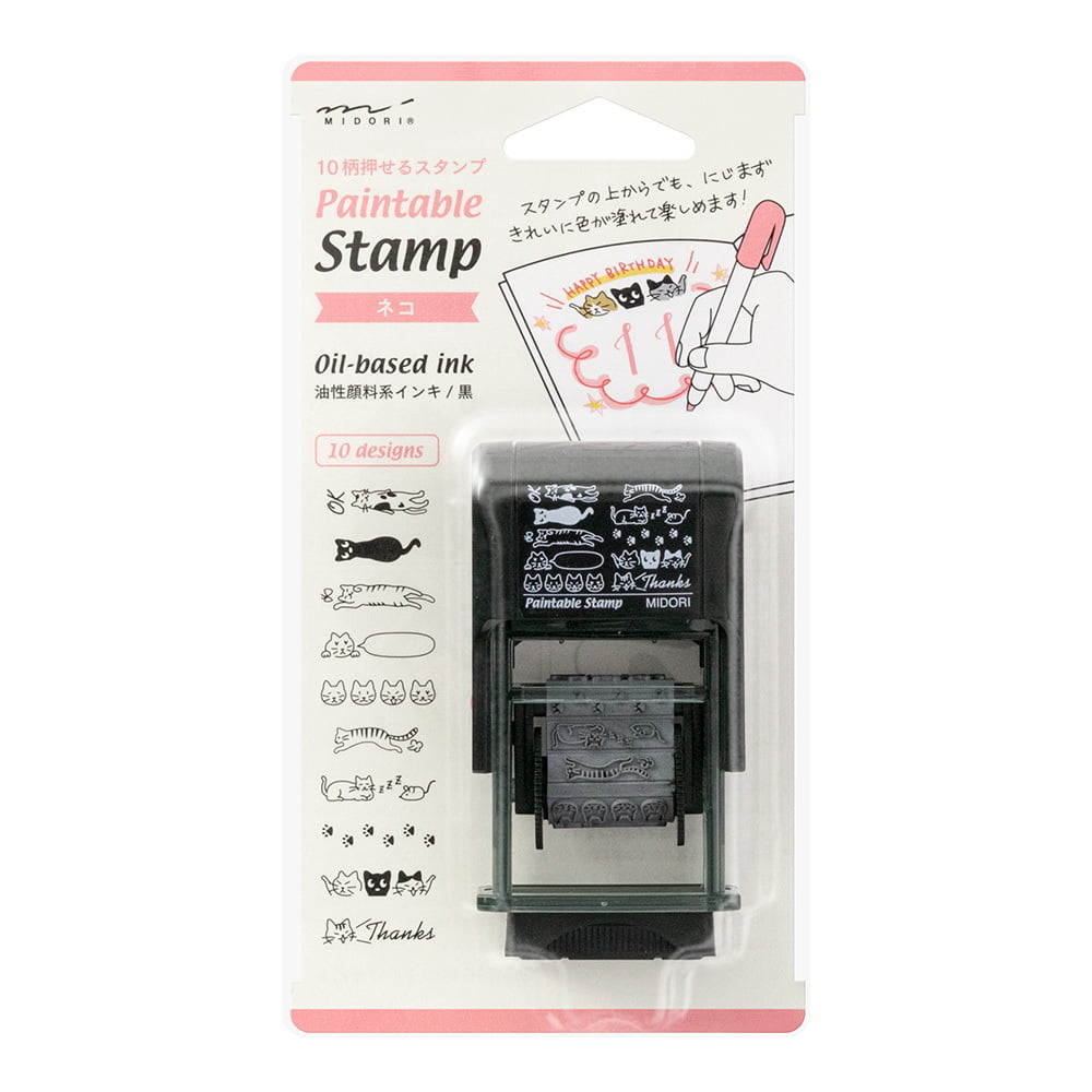 Midori Pre-Inked Stempel Paintable Rotating Stamp Cat