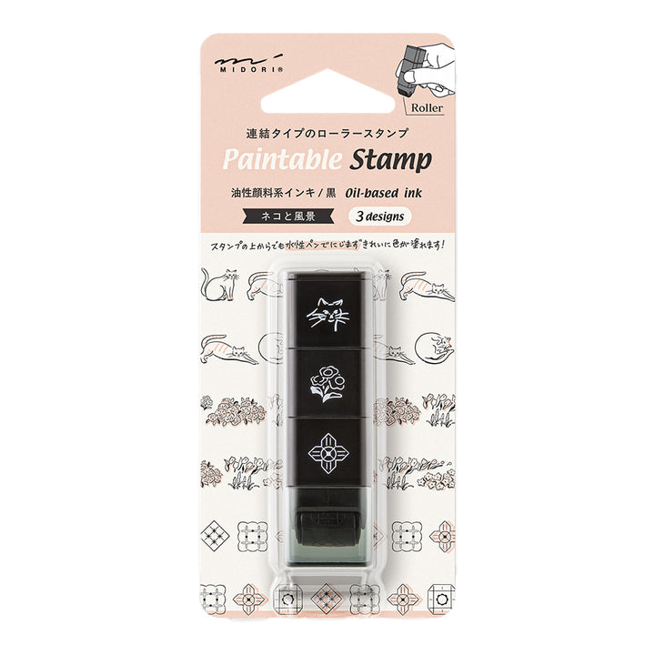Midori Pre-Inked Stempel Paintable Stamp Roller Cat &amp; Landscape bei Nauli and Stories