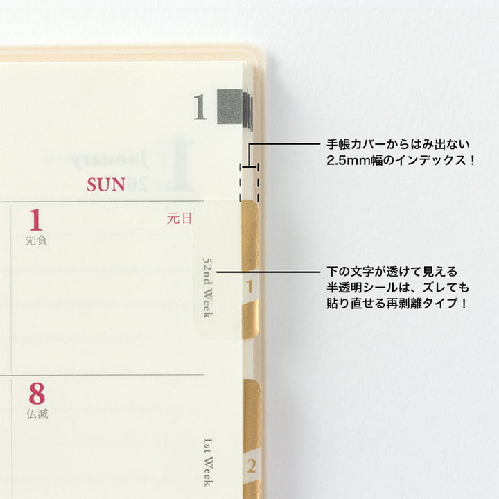 Midori Sticker Index Label Chiratto Number Gold bei Nauli and Stories