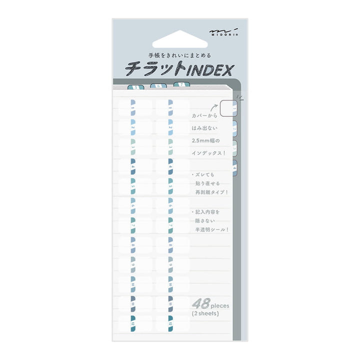 Midori Sticker Index Label S Chiratto Numbers Blue bei Nauli and Stories