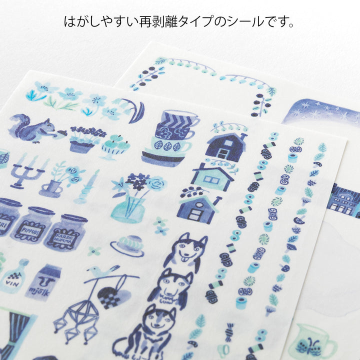Midori Sticker Yuru Log Sticker Two Sheets Blue Nordic bei Nauli and Stories