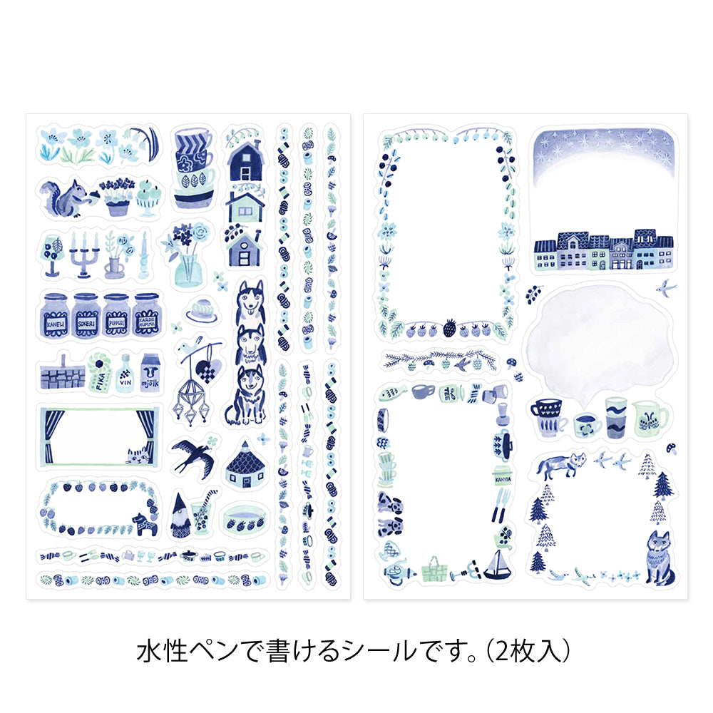 Midori Sticker Yuru Log Sticker Two Sheets Blue Nordic bei Nauli and Stories
