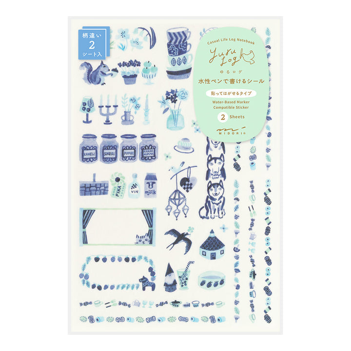 Midori Sticker Yuru Log Sticker Two Sheets Blue Nordic bei Nauli and Stories