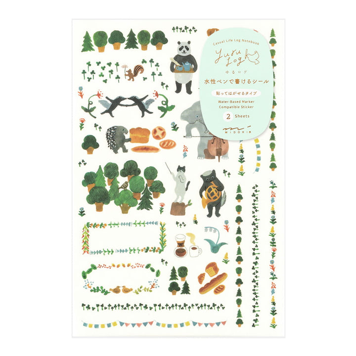 Midori Sticker Yuru Log Sticker Two Sheets Forest Animals - Waldtiere