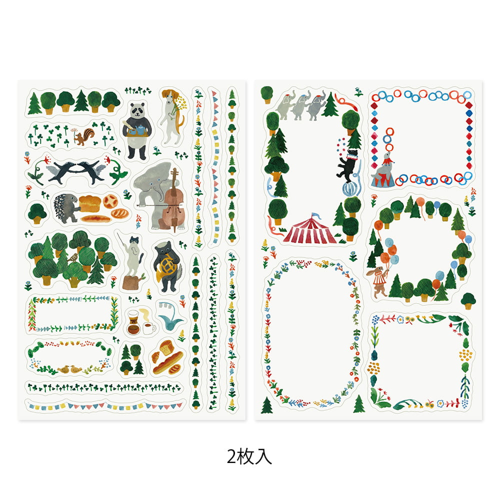 Midori Sticker Yuru Log Sticker Two Sheets Forest Animals - Waldtiere