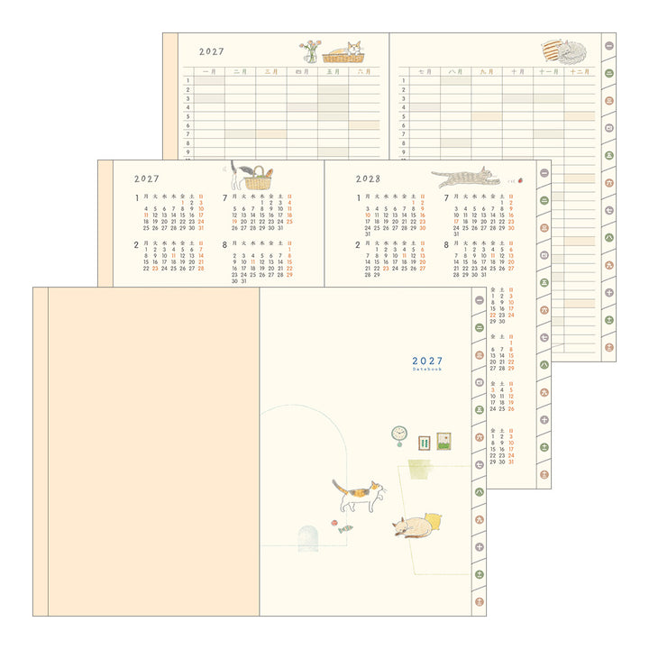 Midori Wochenkalender B6 2027 Pocket Diary B6 Cat | Wochenkalender mit Monatsübersicht Katzen bei Nauli and Stories