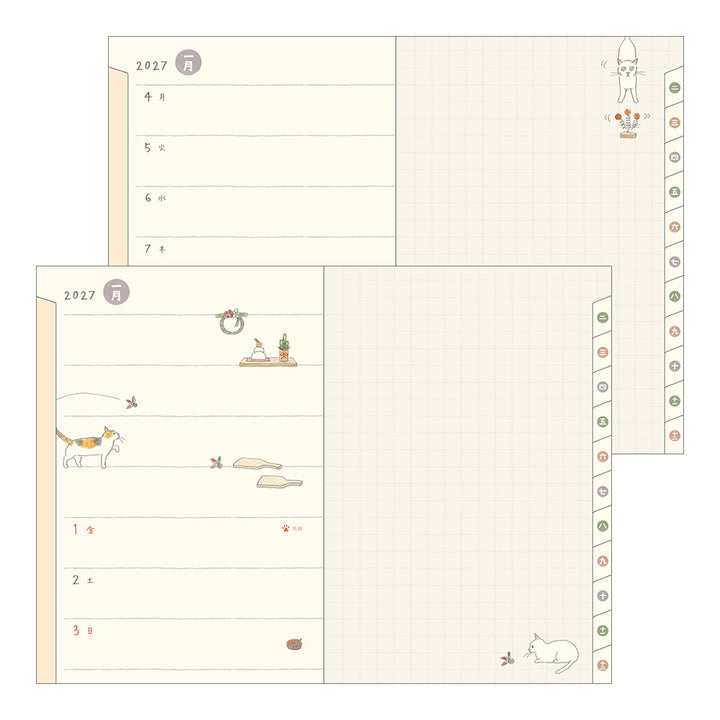 Midori Wochenkalender B6 2027 Pocket Diary B6 Cat | Wochenkalender mit Monatsübersicht Katzen bei Nauli and Stories