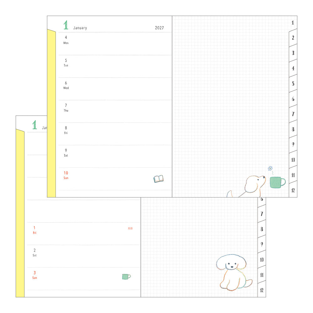 Midori Wochenkalender B6 2027 Pocket Diary B6 Dog | Wochenkalender mit Monatsübersicht Hunde bei Nauli and Stories