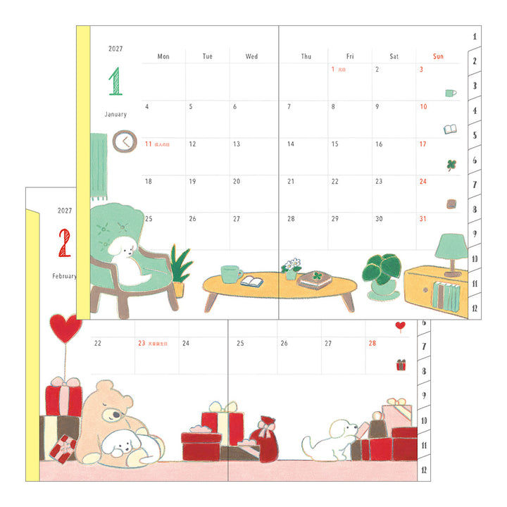 Midori Wochenkalender B6 2027 Pocket Diary B6 Dog | Wochenkalender mit Monatsübersicht Hunde bei Nauli and Stories