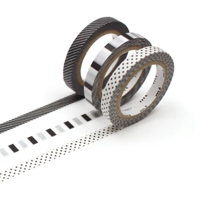 MT Washi Tape Washi Masking Slim Decor F - schwarz weiß bei Nauli and Stories
