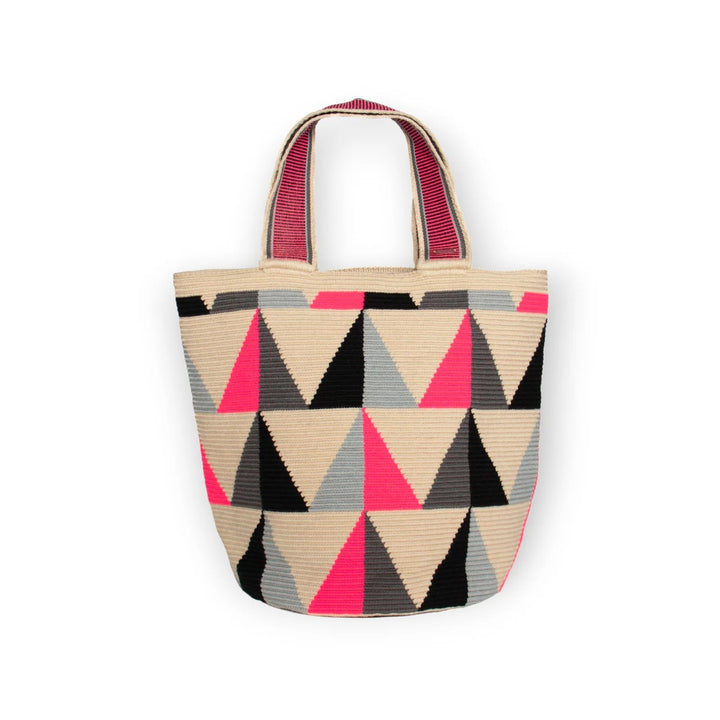 Nauli  Runde Tote Bag - neonpink, grau, naturweiß - Triangle