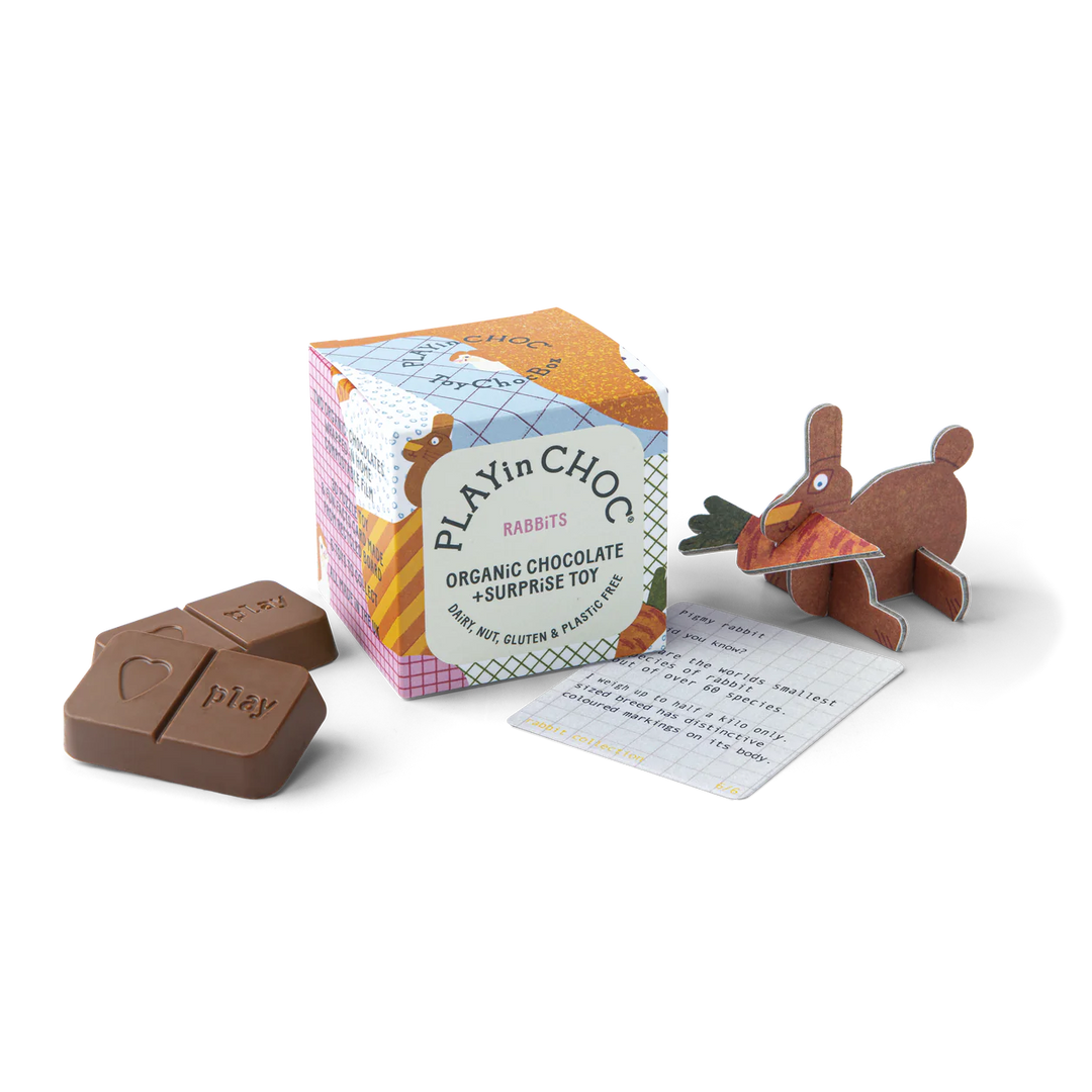 Nauli  Toy Choc Box - 6 Hasen - Überraschungswürfel mit veganer Schokolade