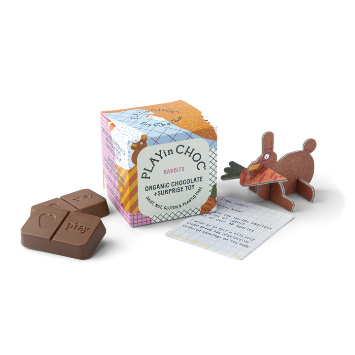 Nauli  Toy Choc Box - 6 Hasen - Überraschungswürfel mit veganer Schokolade