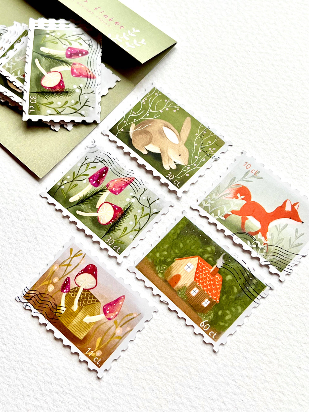 Nikki Dotti Sticker Sticker flakes - Woodland postage stamps