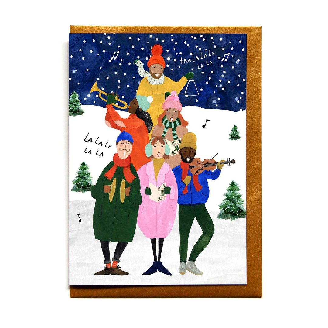 REDDISH DESIGN Weihnachten Weihnachtskarte Chor mit Geige und Trompete