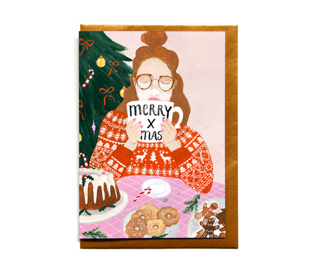 REDDISH DESIGN Weihnachten Weihnachtskarte Christmas Girl with glasses