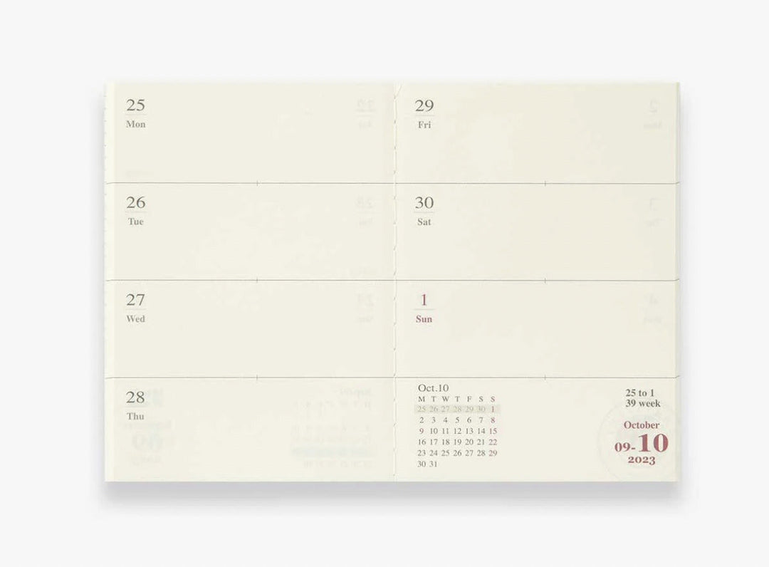 Traveler's Company Kalender 2023 Weekly Planner second half - passport size  - TRAVELER'S notebook