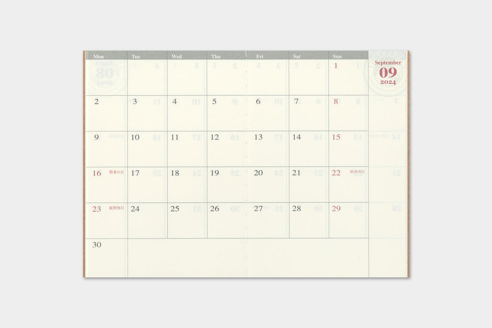 Traveler's Company Kalender 2024 Monthly Diary - passport size - TRAVELER´S notebook