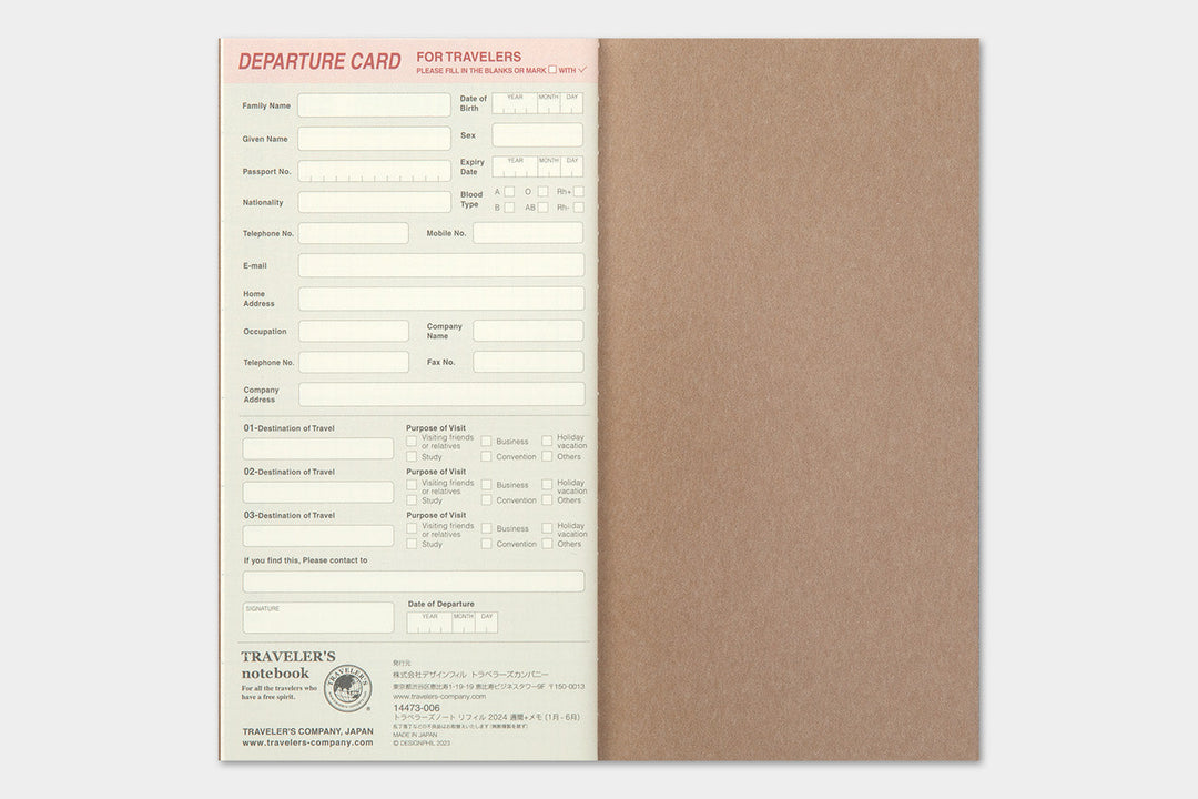 Traveler's Company Kalender 2024 Weekly Diary + Memo refill - TRAVELER´S notebook regular