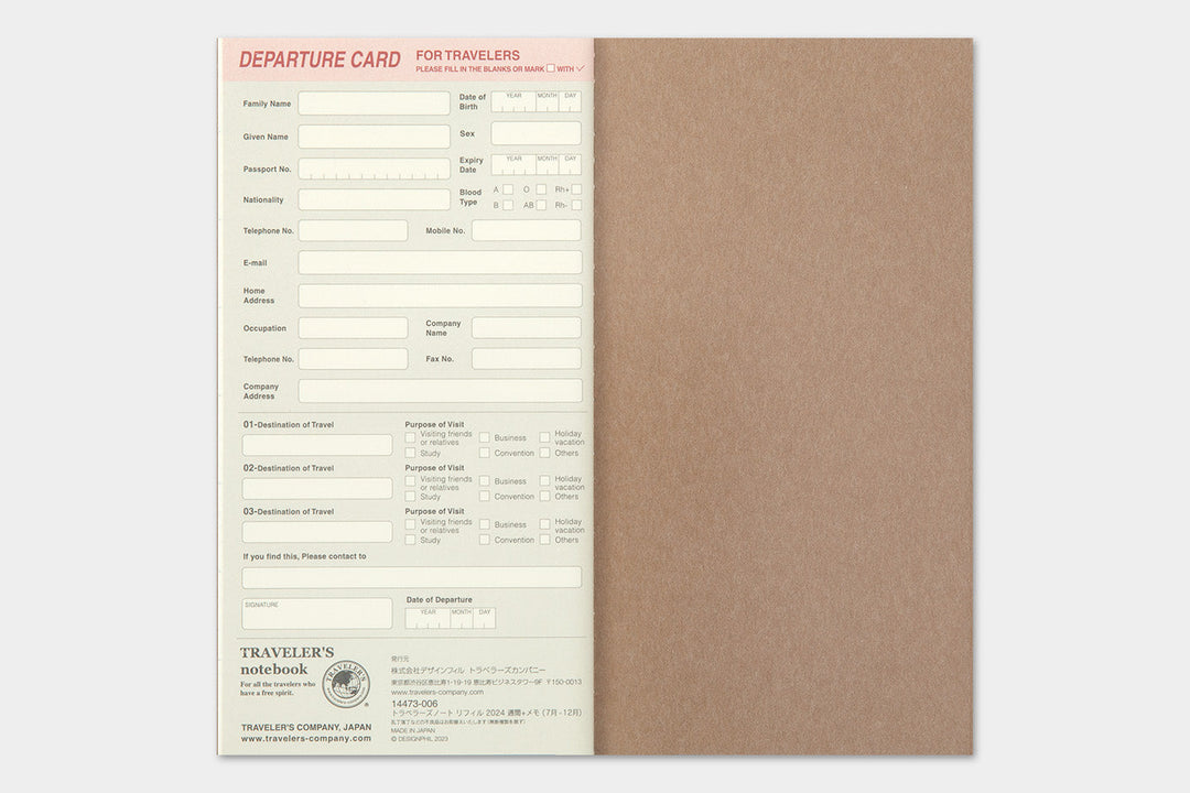 Traveler's Company Kalender 2024 Weekly Diary + Memo refill - TRAVELER´S notebook regular