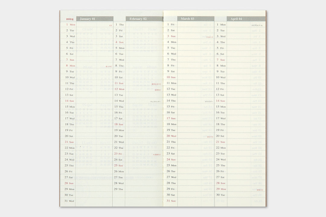 Traveler's Company Kalender 2024 Weekly Diary + Memo refill - TRAVELER´S notebook regular