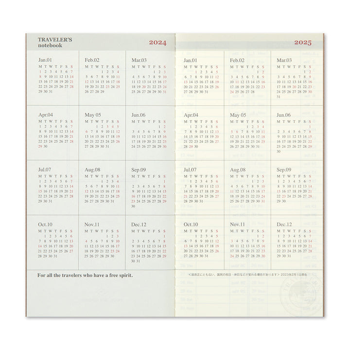 Traveler's Company Kalender 2024 Weekly Diary + Memo refill - TRAVELER´S notebook regular