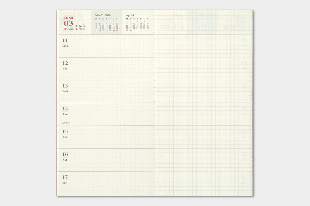Traveler's Company Kalender 2024 Weekly Diary + Memo refill - TRAVELER´S notebook regular