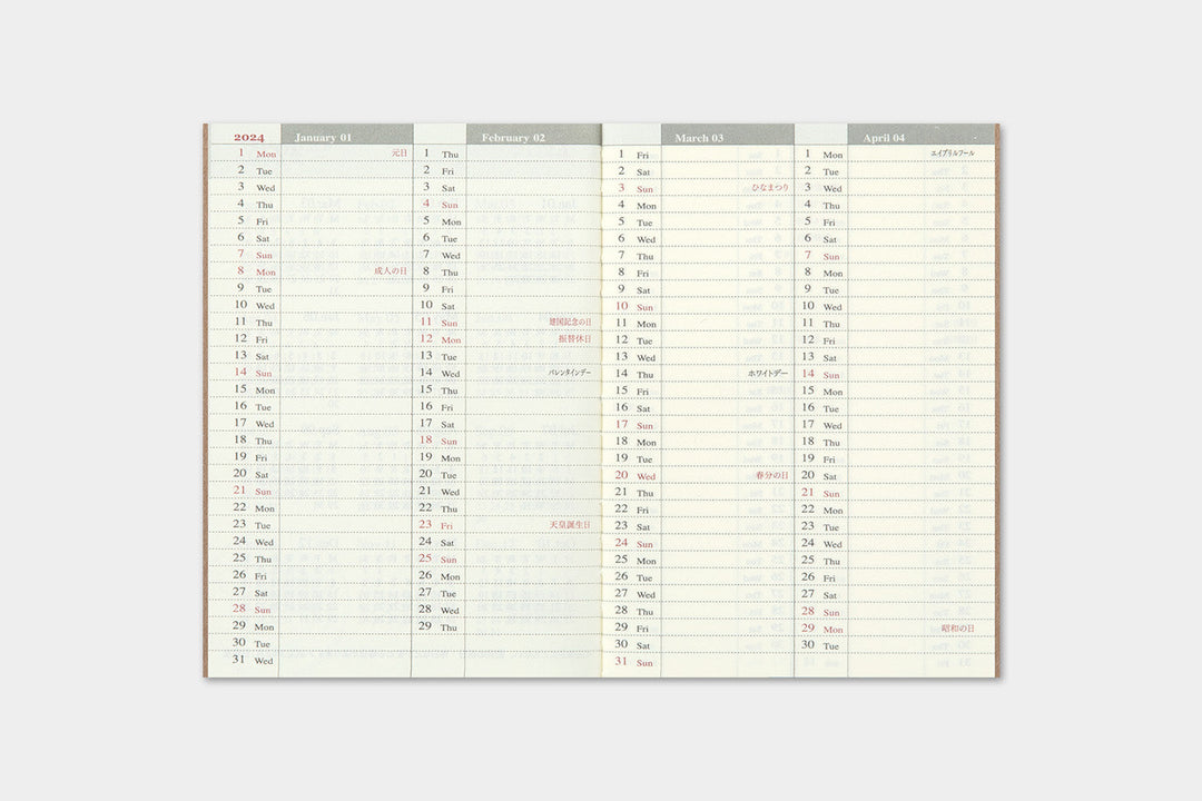Traveler's Company Kalender 2024 Weekly Diary - passport size  - TRAVELER'S notebook