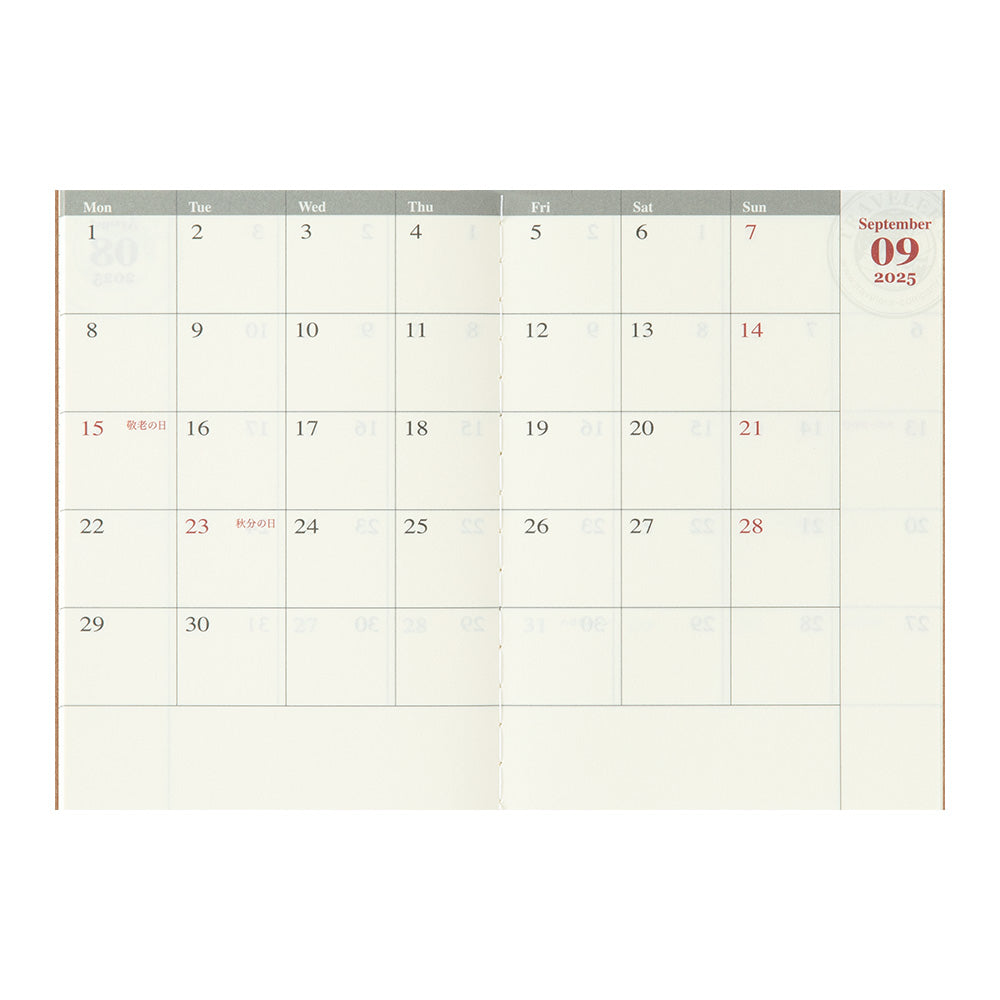 Traveler's Company Kalender Vorbestellung: 2025 Monthly Diary - passport size - TRAVELER´S notebook