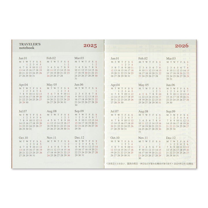 Traveler's Company Kalender Vorbestellung: 2025 Weekly Diary - passport size  - TRAVELER'S notebook