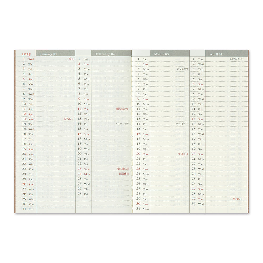 Traveler's Company Kalender Vorbestellung: 2025 Weekly Diary - passport size  - TRAVELER'S notebook